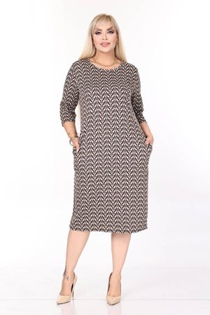 Çift Cepli Desenli Esnek Kışlık Büyük Beden Midi Elbise 44D-2709