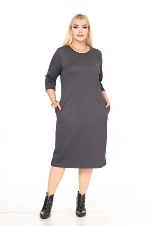 Çift Cepli Desenli Esnek Kışlık Büyük Beden Midi Elbise 29D-2715