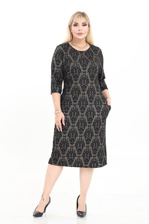 Çift Cepli Desenli Esnek Kışlık Büyük Beden Midi Elbise 16C-2723