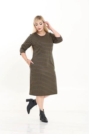 Çift Cepli Desenli Esnek Kışlık Büyük Beden Midi Elbise 30A-2724