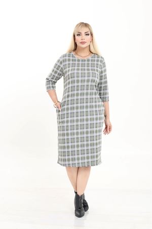 Çift Cepli Desenli Esnek Kışlık Büyük Beden Midi Elbise 20D-2728