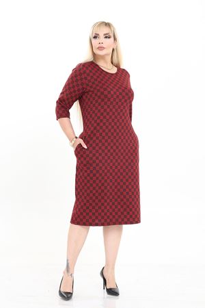 Çift Cepli Desenli Esnek Kışlık Büyük Beden Midi Elbise 29D-2725