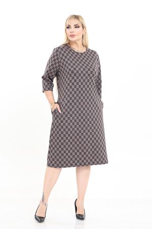 Çift Cepli Desenli Esnek Kışlık Büyük Beden Midi Elbise 38F-2726