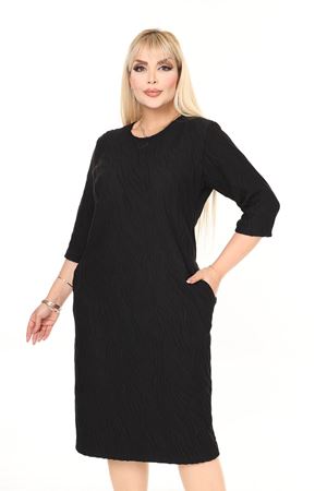 Çift Cepli Desenli Esnek Kışlık Büyük Beden Midi Elbise 9F-2731