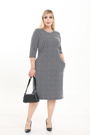 Çift Cepli Desenli Esnek Kışlık Büyük Beden Midi Elbise 7C-2734