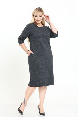 Çift Cepli Desenli Esnek Kışlık Büyük Beden Midi Elbise 27A-2740