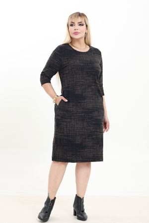 Çift Cepli Desenli Esnek Kışlık Büyük Beden Midi Elbise 37D-2741