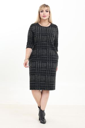 Çift Cepli Desenli Esnek Kışlık Büyük Beden Midi Elbise 22B-2745