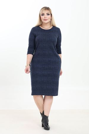 Çift Cepli Desenli Esnek Kışlık Büyük Beden Midi Elbise 29C-2757