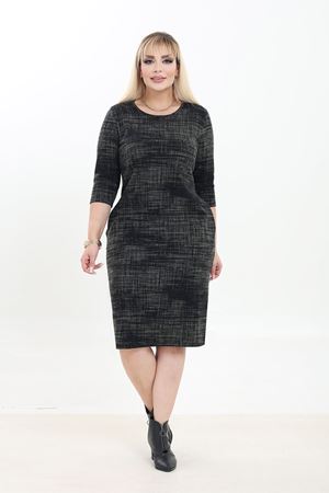 Çift Cepli Desenli Esnek Kışlık Büyük Beden Midi Elbise 38D-2752