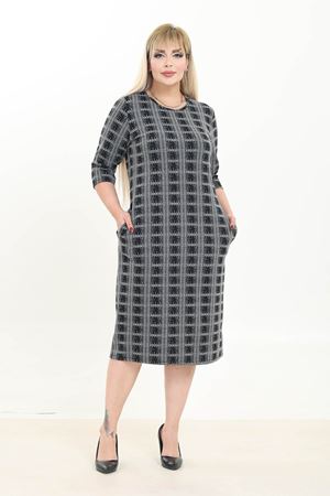 Çift Cepli Desenli Esnek Kışlık Büyük Beden Midi Elbise 45C-2765