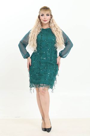 Salkım Payetli Büyük Beden Yeşil Abiye Elbise 10B-2766