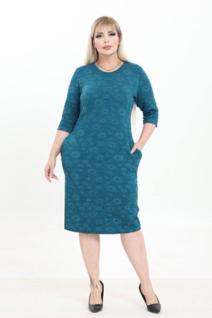 Çift Cepli Desenli Esnek Kışlık Büyük Beden Yeşil Midi Elbise 37C-2767