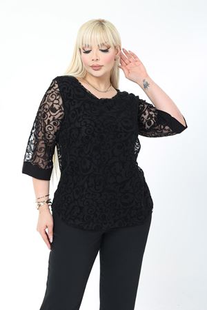 Büyük Beden Astarlı Siyah Esnek Bluz 37C-2780