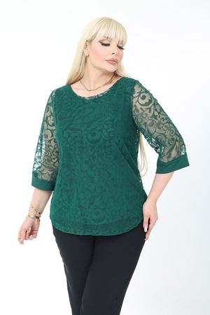 Büyük Beden Astarlı Yeşil Esnek Bluz 27C-2781
