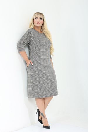 Çift Cepli Desenli Esnek Kışlık Büyük Beden Midi Elbise 15B-2826