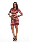 Bordo Desenli Dekolte Kadın Elbise J10-123856