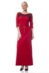 Bordo Yaka İşlemeli Elbise F1-113363