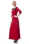 Bordo Yaka İşlemeli Elbise F1-113363