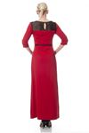 Bordo Yaka İşlemeli Elbise F1-113363