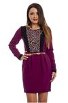 Eflatun Leopar Desenli Kemerli Kadın Elbise K11-121963