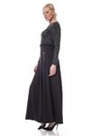 Siyah Gri Desenli Kemerli Elbise F1-113460