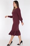 Bordo Eteği Fırfırlı Elbise 16E-0785