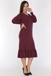 Bordo Eteği Fırfırlı Elbise 16E-0785
