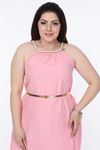 Hasır Yaka Pembe Büyük Beden Elbise 7B-1113