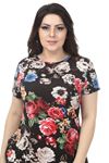 Siyah Desenli Cepli Büyük Beden Elbise 16C-1166
