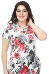Ekru Çiçekli Cepli Büyük Beden Elbise 6D-1147