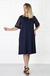 Kimono Kol Lacivert Büyük Beden Elbise 31B-1182