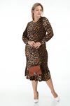 Leopar Desenli Manşetli Büyük Beden Elbise 19C-1259