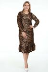 Leopar Desenli Manşetli Büyük Beden Elbise 19C-1259