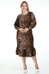 Leopar Desenli Manşetli Büyük Beden Elbise 19C-1259