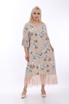 Bej Desenli Dantelli Büyük Beden Elbise J1-1318