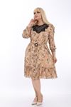 Bej Kemerli Dantelli Büyük Beden Elbise J1-1319