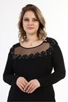 Güpürlü Taşlı Büyük Beden Elbise j10-1727