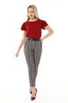 Gri Bordo Ekoseli Kumaş Pantolon L1-1686