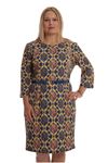 Desenli Kemerli Elbise I4-68384