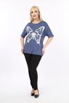 Kelebek Baskılı Taşlı Büyük Beden Tshirt 37B-2096