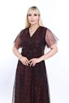 Kruvaze Yaka Büyük Beden Payetli  Abiye Elbise 21D-2327