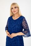 İspanyol Kol Büyük Beden Saks Abiye Elbise 37A-2406
