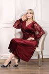 Büyük Beden Kruvaze Yaka Kadife Elbise 15C-2460