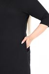 Çift Cepli Kışlık Büyük Beden Esnek Siyah Elbise 34C-2608