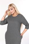 Çift Cepli Desenli Esnek Kışlık Büyük Beden Midi Elbise 44D-2710