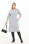 Çift Cepli Desenli Esnek Kışlık Büyük Beden Midi Elbise 10C-2735