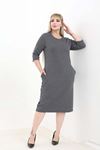 Çift Cepli Desenli Esnek Kışlık Büyük Beden Midi Elbise 16C-2758
